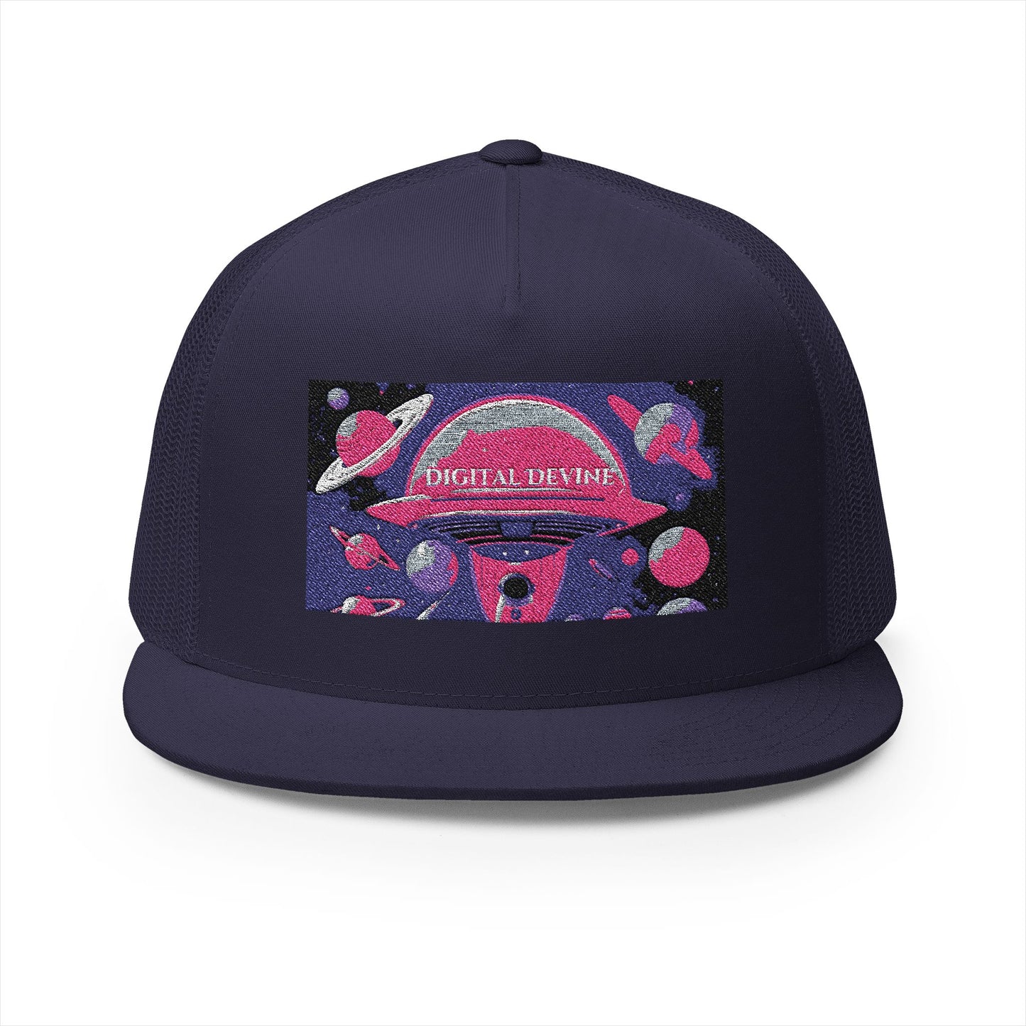 Digital Divine 5 Panel Trucker Cap - Space-Themed Embroidery