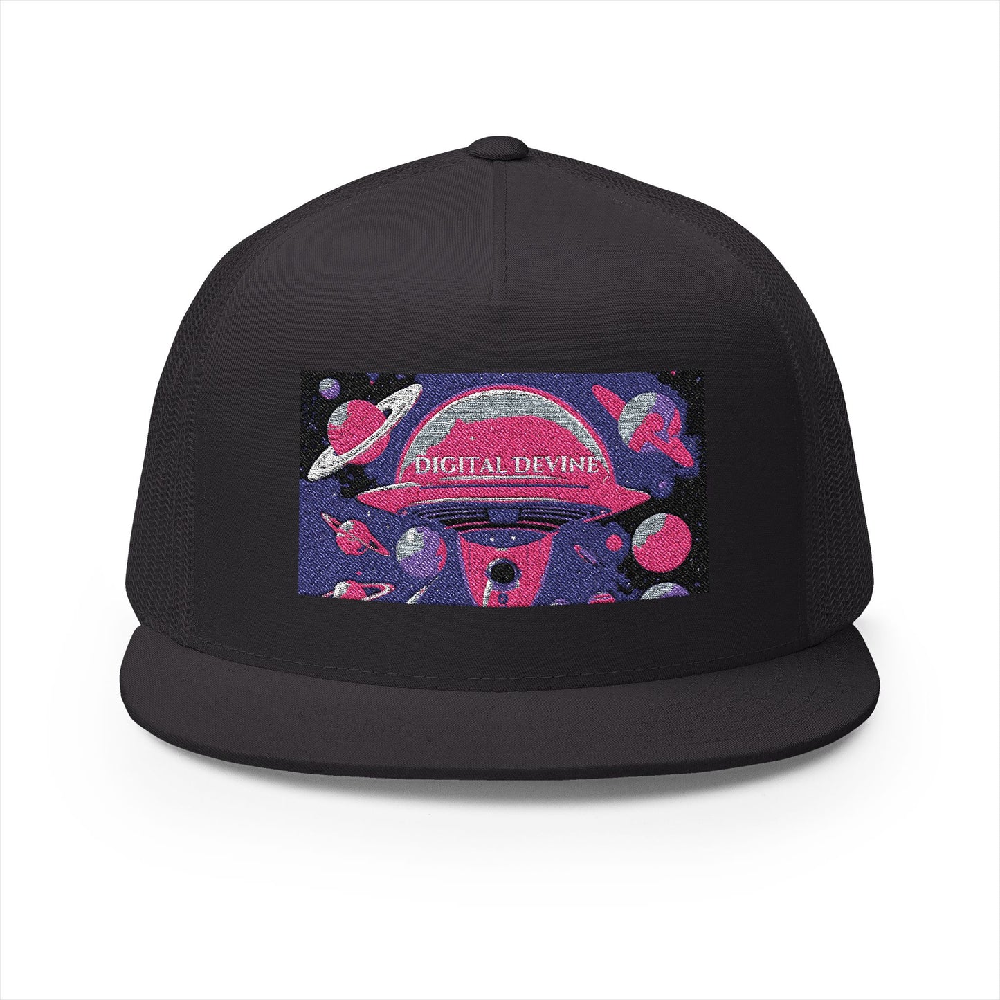 Digital Divine 5 Panel Trucker Cap - Space-Themed Embroidery