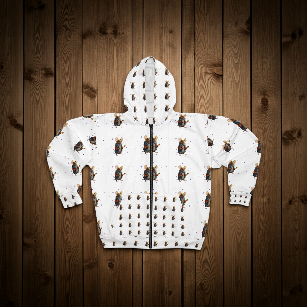 Angus the Mouse Unisex Zip Hoodie (AOP)
